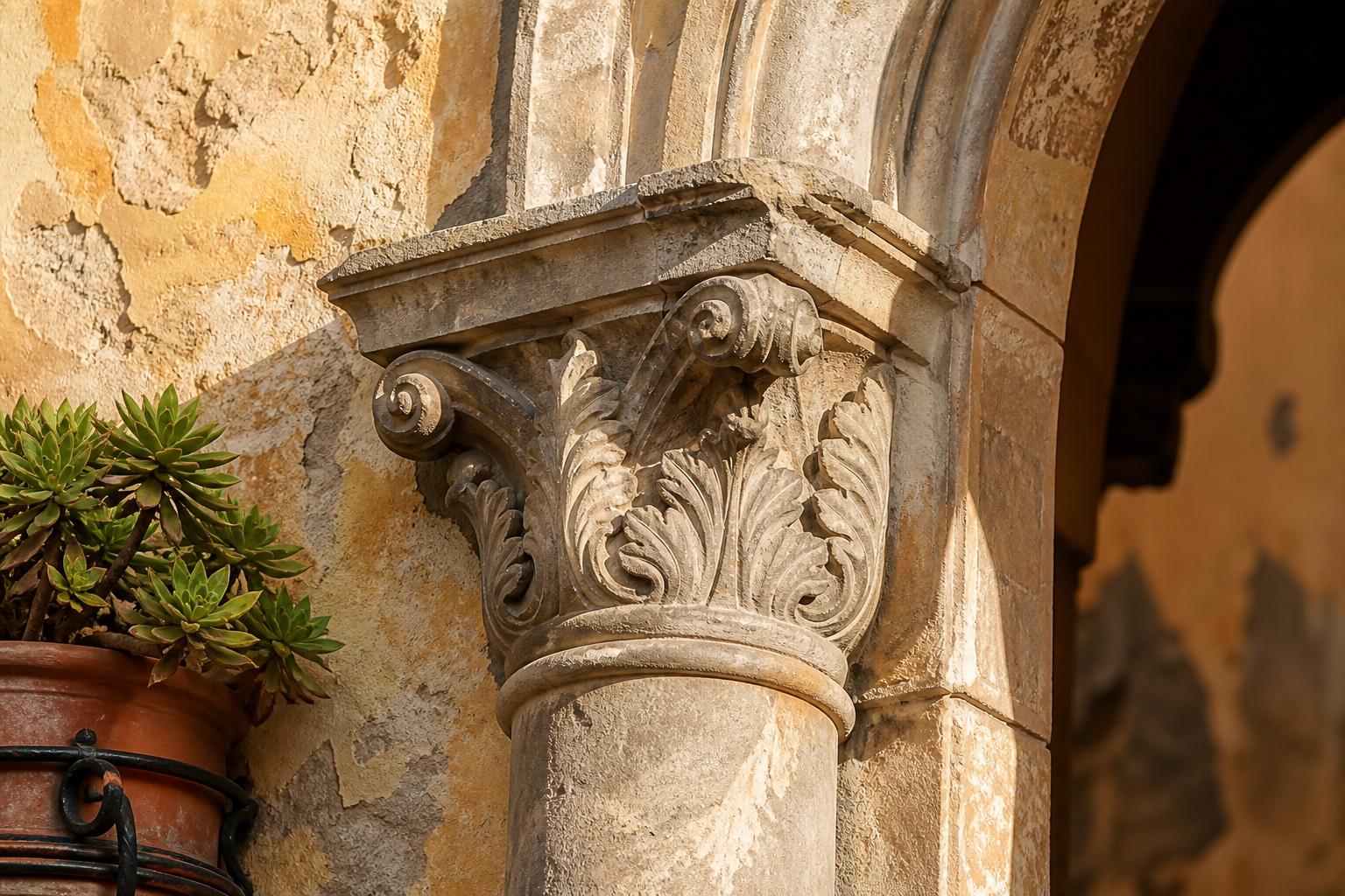 Restauro di colonna e arco in pietra genovese
