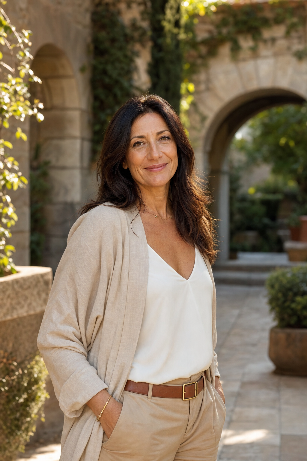 Valentina Fiore, designer di spazi outdoor, ritratta in un cortile